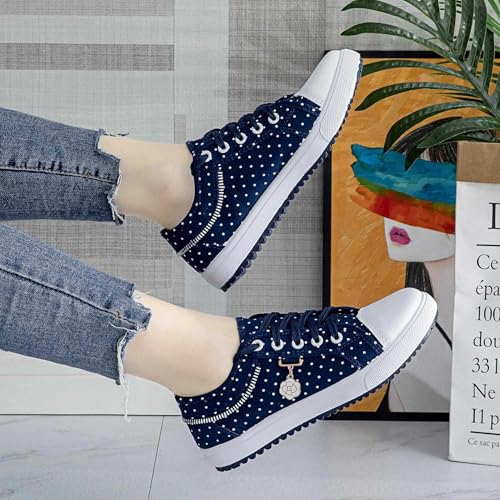 Light Blue Women's Floral Mesh Sneakers - Lace-Up Low Tops with Rhinestone Accents, Casual Shoes, Synthetic Cover Sole4