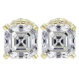 Asscher Cut CZ Stud Earrings in SS316 Surgical Steel & 925 Silver 4.00ctw Cubic Zirconia - 7mm Yello