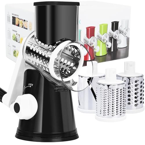 REDPANT Cheese Grater Hand Crank Rotary, 3 Blades with Strong Suction Base