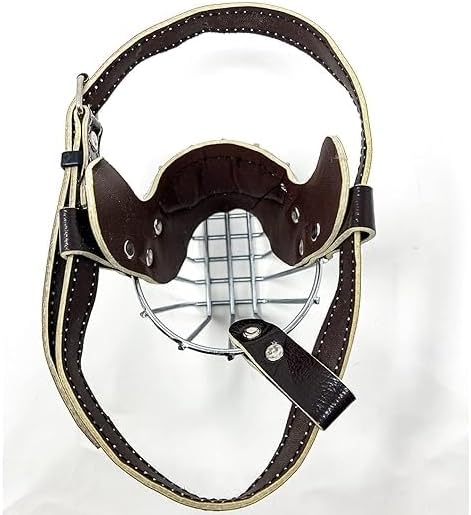 Dog Muzzle Bite Guard with Adjustable Soft Leather Strap, Stainless Steel, Small