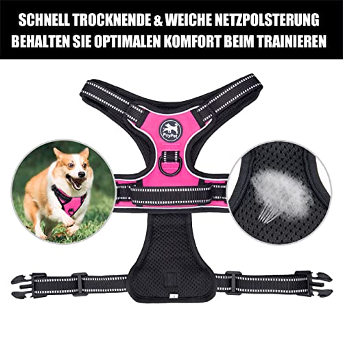 PoyPet No Pull Hundegeschirr, reflektierendes Westengeschirr mit 2 Leinenbefestigungen und einfachem Steuergriff für kleine mittelgroße Hunde (Rosa, M (1er Pack))