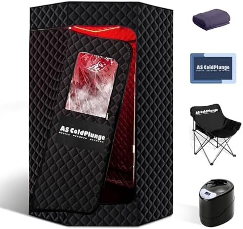 AS ColdPlunge Portable Steam Sauna for Home, XL Sauna Tent with 3L 1200W Steamer & Red Light, Foldable Chair & Mat, Indoor Personal Spa for Relaxation, Detox & Recovery