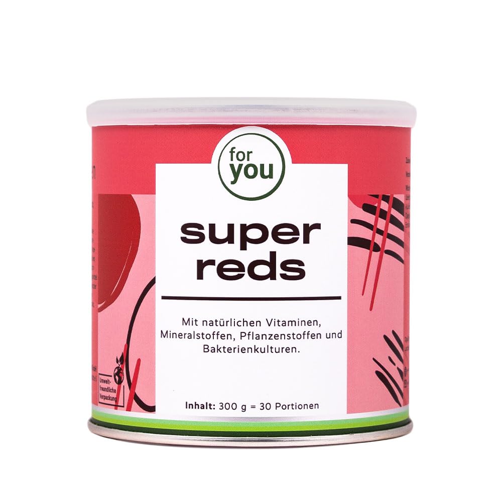 for you super reds - Der rote All-in-one-Drink für Deine ganzheitliche Gesundheit - mit natürlichen Vitaminen und Mineralstoffen, Q10, Pflanzenstoffen und Bakterienkulturen - 300g Pulver