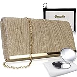 [Reussite] パーティーバッグ 結婚式 大きめ 3way キラキラ プリーツ レディース クラッチバッグ ハンドバッグ ショルダーバッグ 披露宴 お呼ばれ/Star noel (ゴールド)