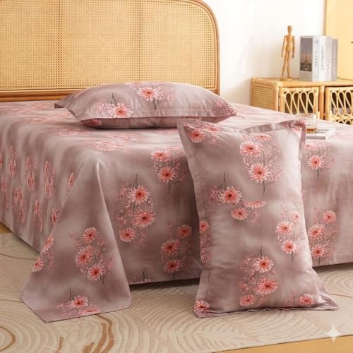 Image of Castiqa Elastic Fitted Supersoft Premium Polycotton 200TC Super King Size 108x108Inch Jointless Bedsheet with 2 Pillow Covers (Floral, Super King 108x108inch (12 inch Mattress))