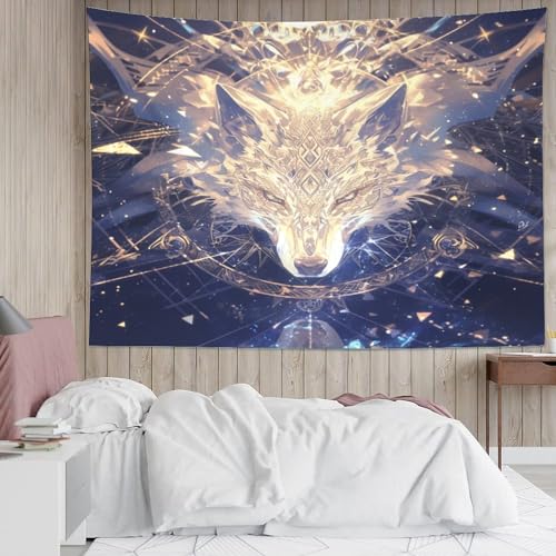 Couverture murale 3D loup en polyester doux lavable pour chambre