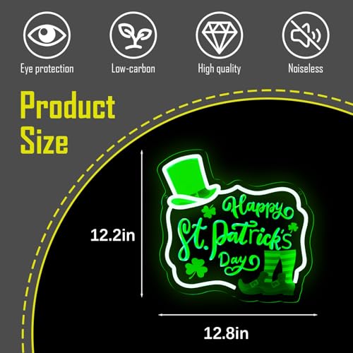 Image of Happy St. Patrick's Day Art Neon Signs Shamrock LED Neon Lights Dimmable Wall Decor for Kids, Room, Office, St Patrick's Day Party Gift Art for Boys Girls-12.83 x 12.2 IN-USB Powered-Acrylic