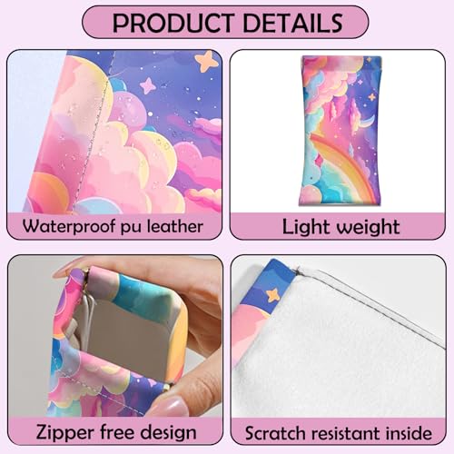 Image of 2 PCS Glasses Case Eyeglass Sunglasses Pouch Squeeze Portable Bag Soft Leather with Cleaning Cloth Women Men Girls