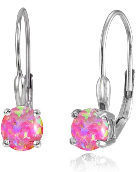 Earrings for Women – Birthstone Earrings – Genuine or Synthetic Gemstone Earrings – 6mm Round Solitaire Leverback Earrings – Drop Earrings – Sterling Silver Earrings or Gold Flash Silver Earrings