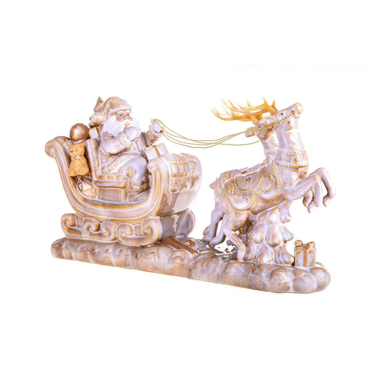 Święty Mikołaj na sanie Beżowy 44,5 cm Porcelana Dekoracja świąteczna