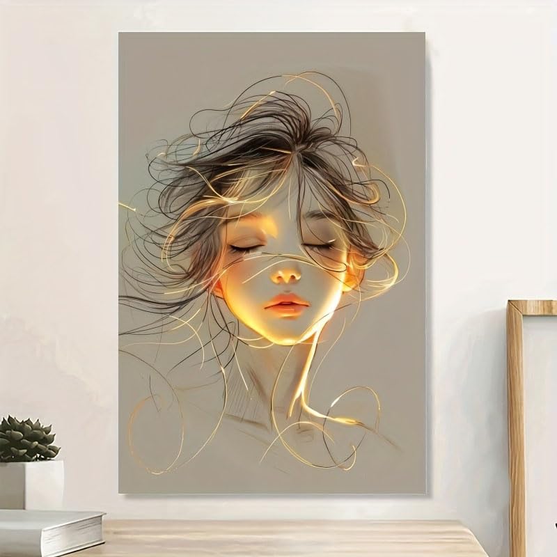 Cuadro de niña con ojos cerrados para decorar tu sala de estar