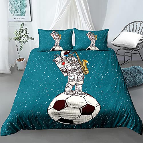 LSYW Funda Nordica Cama 90 Infantiles Astronauta Verde Edredon Cama 90 para Niñas Niños con Cremallera Suave y cómodo Microfibra Fundas Nordicas 150x200 cm + 2 Fundas de Almohada 50x80 cm