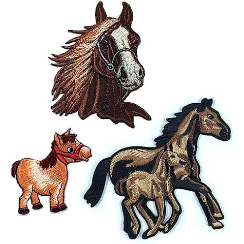 Horse Brown Animal Wildlife Zoo Cartoon Sticker Patches Unicorn DIY Applique Embroidered Sew Iron on Patch Emblem Clothing Pack of 3 (Brown) Cover