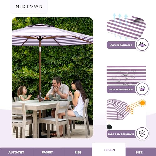 Image of Midtown Umbrellas Wooden 2-8 Ft Patio Umbrella, Midtown Stripes Canopy