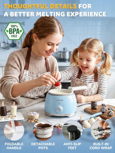Image of LUSHYUM Electric Chocolate Melting Pot with 2 Insert Pots, 4-Cup Chocolate | Even Heating & Fast Melting, BPA-Free Silicone, Easy Clean, Less Waste, Ideal for Chocolate & Candy Melts, Parties, Fondue