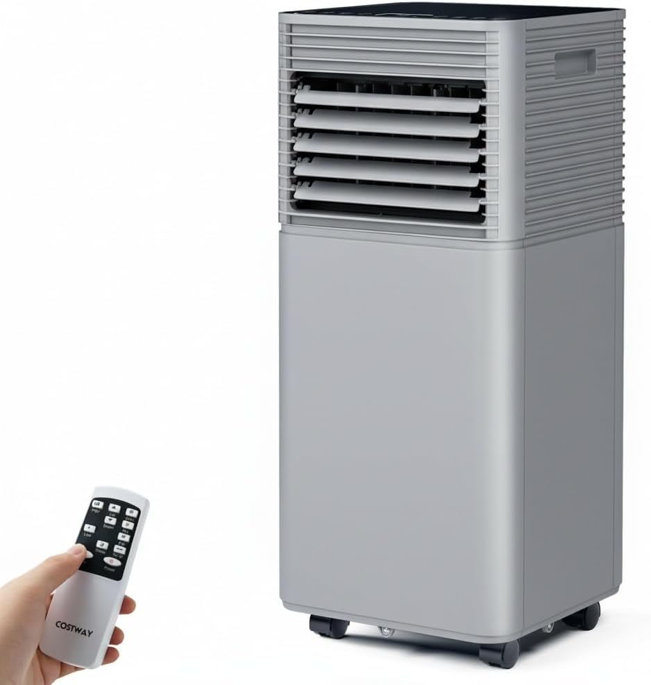 COSTWAY Portable Air Conditioners, 8000 BTU Portable AC Unit with Remote Control, Cooling for Room Spaces up to 230 sq.ft, with Sleep Mode, 24H Timer, Dehumidifier, Fan (8000 BTU, Grey)