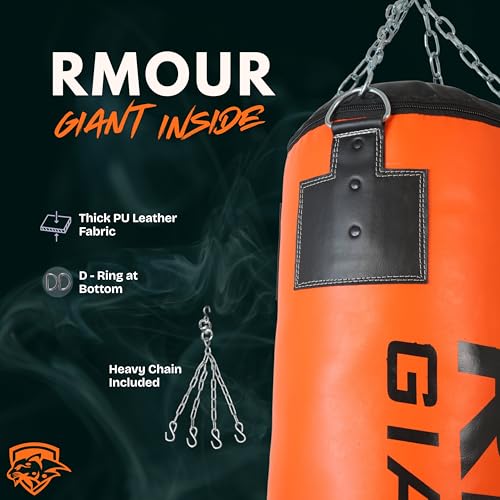 Image of RMOUR Unfilled PU Punching Bag for Boxing MMA Sparring Punching Training Kick Boxing Muay Thai with Hanging Chain (Orange, 3 Feet /95 cm)