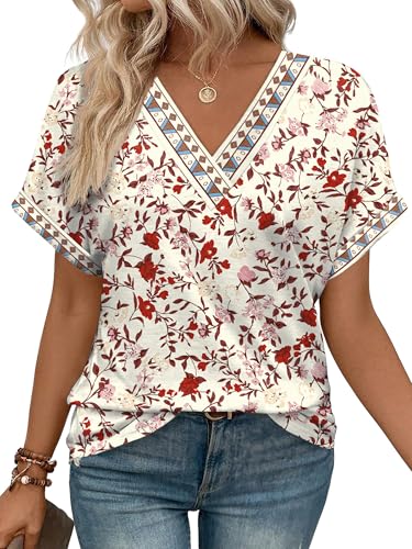 Image of WIHOLL Womens Summer Tops Short Dolman Sleeve Shirts 2026 Fashion V Neck Outfits Clothes