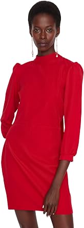 Trendyol Womens Standing Collar Standard Red Dress