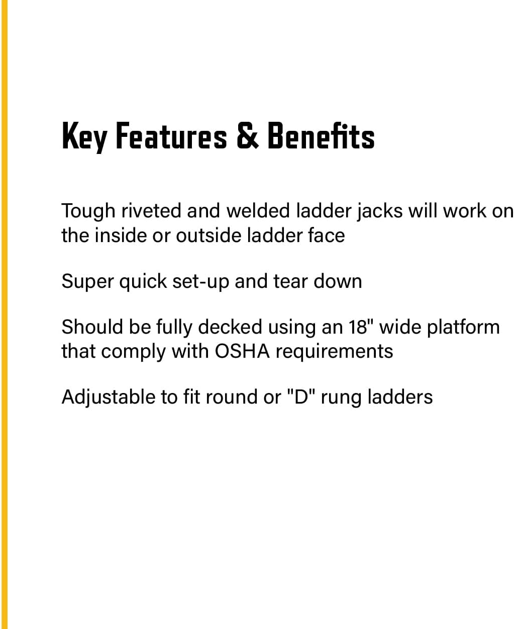 Guardian Fall Protection 2430 Aluminum 3 Rung Long Body Ladder Jack,Silver