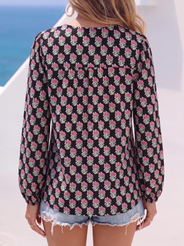 KIRUNDO Boho Tops for Women Trendy 2026 Fall V Neck Floral Peasant Blouse - image 3