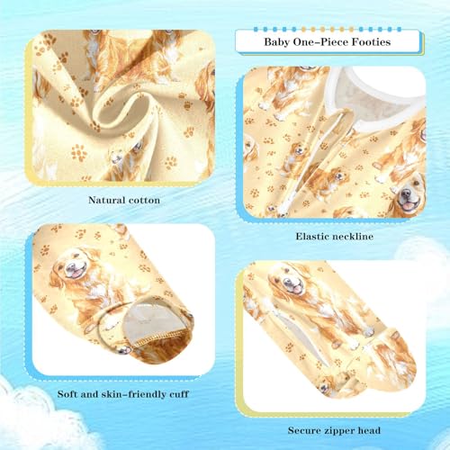 Baby One-Piece Footies Brown Golden Retriever Dog Paw Print Sleeper Pjs Footed Bodysuit Rompers Zipper 3M2