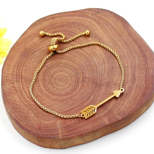 Image of Forged Stainless Steel Arrow Charm Slider Adjustable Bracelet, Men for Women Valentine's Day Birthday Gift for Lover