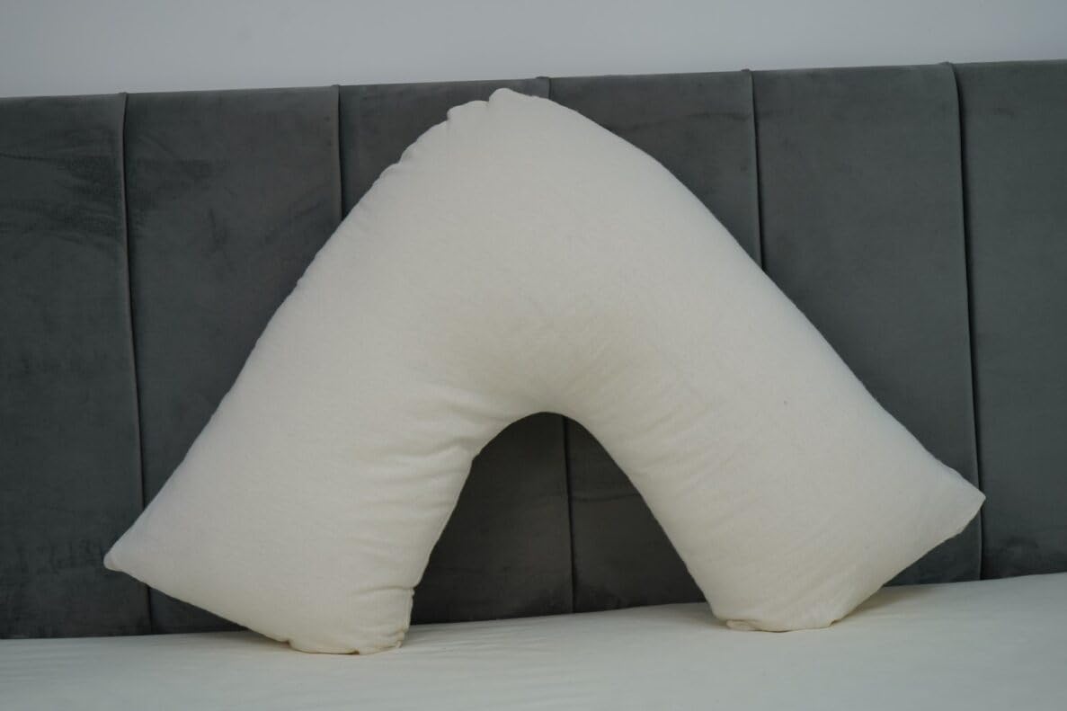 Arlinens Cream V Shaped Pregnancy Pillow With Free Flannel Pillowcase – Orthopaedic Maternity Support Pillow For Back, Neck & Nursing – Cosy V Pillow Standard Size 74 X 34 Cm (Cream)
