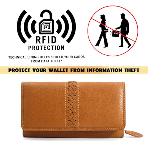 Weaving Design Clutch Wallet for Women and Ladies | Large Cpacity RFID Blocking Continental Tan Purse Nappa Flat Genuine Leather Multiple Card Bills, Mobile Holder with Zippered, 18.5 x 10 x 3.2 CM3