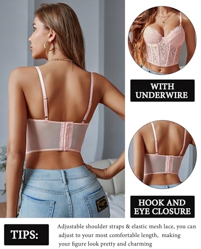 Image of Avidlove Lace Bralette for Women V Neck Bustier Corset Tops with Underwired Racerback Adjustable Strap Crop Top
