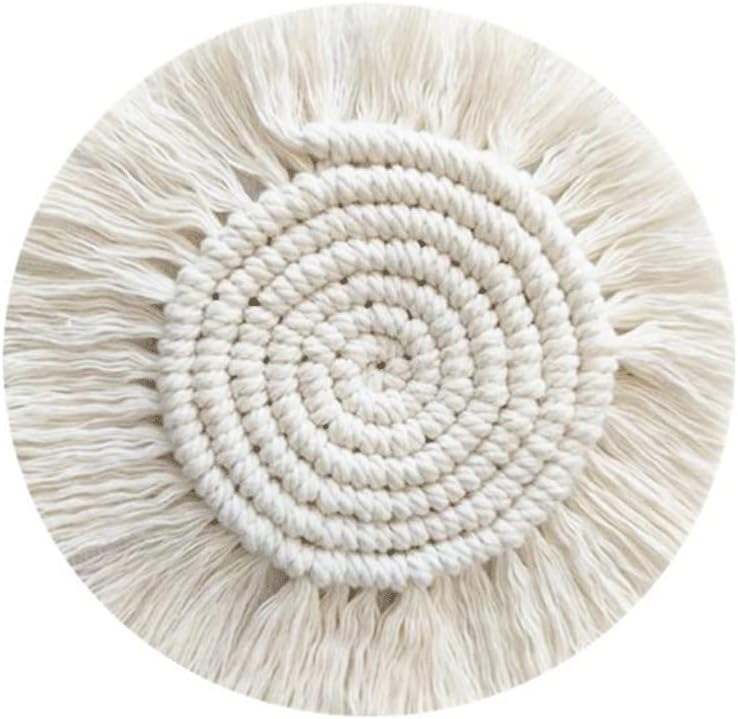 Creative Round Hand Woven Colorful Tassel Coaster Placemat Cotton Cord Insulation Pad