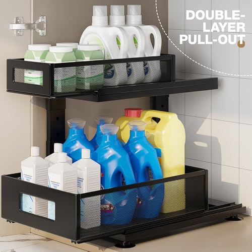 2 Pack Under Sink Organizer with Next-Gen Ball-Bearing Slides,2-Tier Pull Out Cabinet Storage,Height Adjustable Drawer Shelf for Bathroom,Kitchen,Laundry,Cabinet,Pantry(Patent Pending) - Image 5