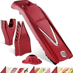 Börner Gemüsehobel V5 (Starter Set) • V-Hobel für Scheiben, Sticks & Würfel in vielen Größen • Gemüseschneider mit Edelstahl V-Klinge • Verstellbarer Küchenhobel • Farbe: Rot