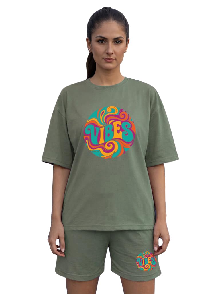 chkokko Cord Set for Women Cotton Blend Co-ord Set Stylish Graphic Printed Oversized T-Shirt Top Half Sleeves and Shorts Set Summer Coord Sets Casual Lounge Wear-picture-23