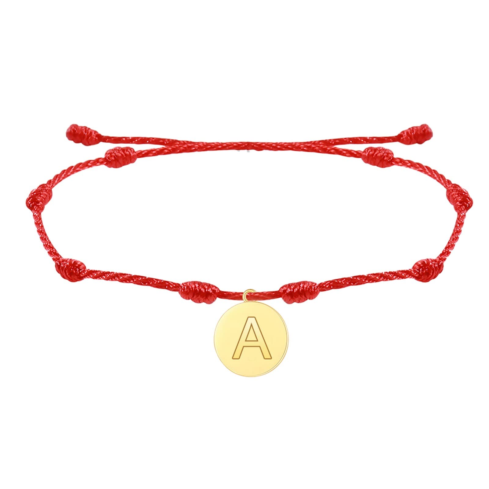 GenericGwg-2000 Personalized 26 Initial Bracelet Lucky Red Seven Knot Bracelet Gold Plated Letter Woven Bracelet Dainty Heart Charm Bracelet Woven Bracelet for Men Women Girls (A, One Size)