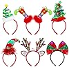 Fovths 6 Pack Christmas Headbands LED Reindeer Head Boppers Xmas Antler Santa Elves Hair Bands for Christmas Holiday Party Accessoriess