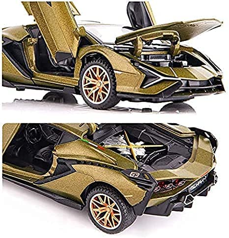 Image of 4 Wheel Drive Metal Car Pull Back With Openable Doors, Engine Cover, Tail With Front And Rear Light & Music Great Gift For Boys And Girls Above (Lamborghin),Olive