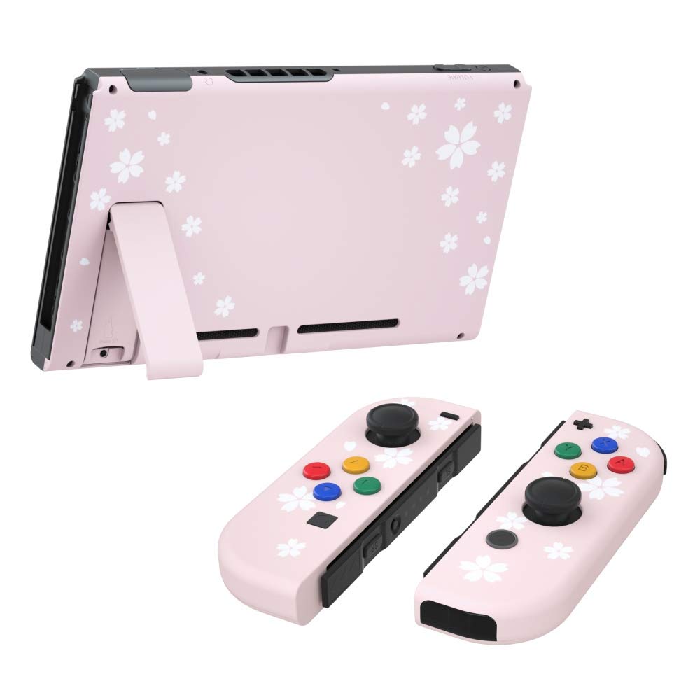 eXtremeRate Back Plate for Nintendo Switch Console, NS Joycon Handheld Controller Housing with Colorful Buttons, DIY Replacement Shell for Nintendo Switch - Cherry Blossoms Petals - 5