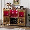 Liquor cabinet bar with power outlet led light wine bar cabinet with wine glasses rack home coffee bar cabinet buffet sideboard with storage shelf for kitchen dining room rustic brown  urban country home decor
