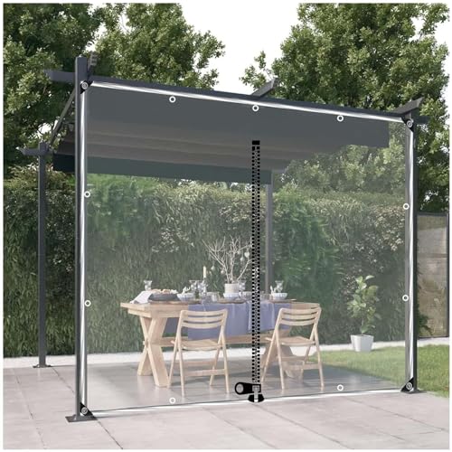 Sonakia Transparente Planen Seitenwände Mit Reißverschluss, Durchsichtige Outdoor-planenvorhänge Mit Ösen, Wasserdichte PVC-Planen Für Pergola Vordächer Carport, WxH-2.5x2m/8.2*6.6ft