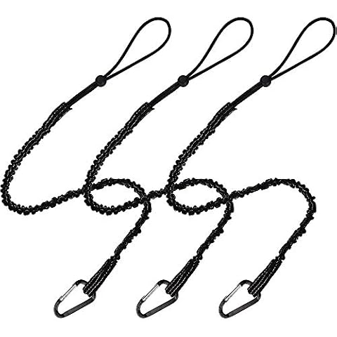 Tonhui Tool Lanyard with Single Carabiner and Adjustable Loop End, Standard Length Maximum Weight Limit 8KG / 17.6lb, Carabiner with Shock Cord Stopper, 3 Pack (Black) Cover