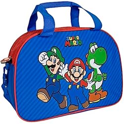 Maletas Deportivas Para Niños PERLETTI Bolsa Deporte Super Mario para Niño Azul y Rojo - Bolsa de Viaje para Niños Mario Luigi Yoshi con Correa Ajustable - Mochila Gimnasio Infantil Deportiva Piscina Tiempo Libre - 28x41,5x21cm