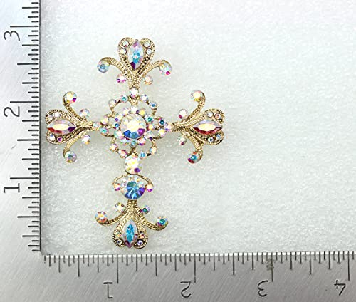 Image of Faship Gorgeous Rhinestone Crystal Cross Crucifix Pin Brooch