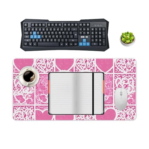 Tapis de souris grande taille rose et blanc antidérapant pour bureau - 4