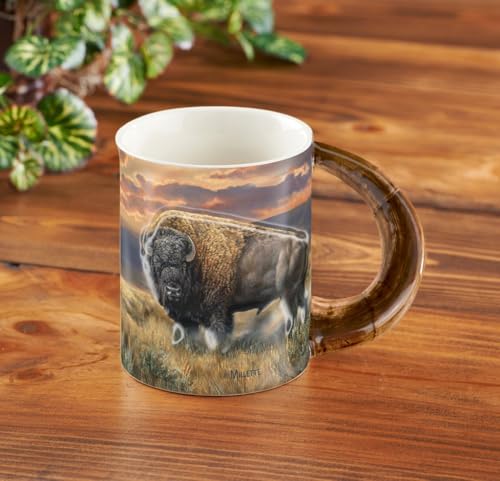 Taza de cerámica con relieve naturaleza estilo bisonte 16 oz miniatura 1