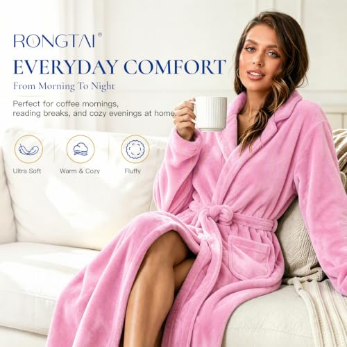 Image of RONGTAI Womens Bathrobe Ladies Fleece Plush Warm Long Robes Fleece Nightgown Sleepwear