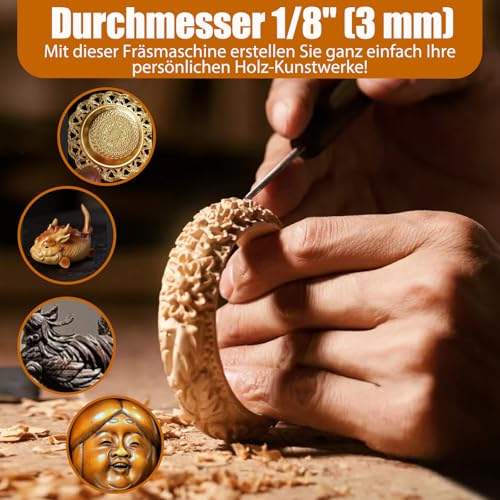10-teiliges Holzschnitzwerkzeug Set – Schnitzbits & Gravierbohrer für Rotationswerkzeuge, 3 mm Schaft, Gravierbohrer Holz für Holz Schnitzen Gravieren Bohren Mikro Skulptur