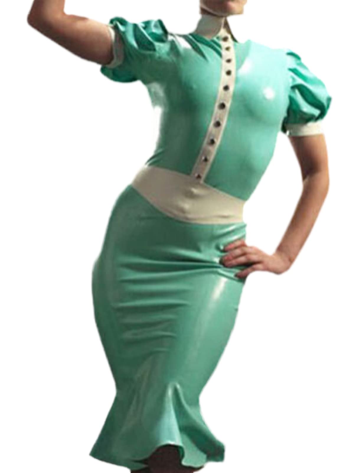 WJDT] ロングラテックスラバードレスラバーユニフォームフレンチメイド  