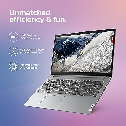 Image of Lenovo IdeaPad 1i - (2023) - Everyday Laptop Computer - Windows 11-15.6 inch FHD - 4GB Memory - 128GB Storage - Intel Celeron N4500 - Cloud Grey