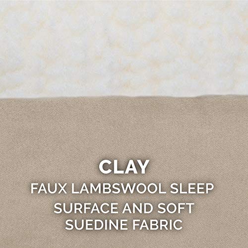 Image of Furhaven Pillow Dog Bed for Small Dogs w / Removable Washable Cover - Sherpa & Suede Mattress - Clay, Small